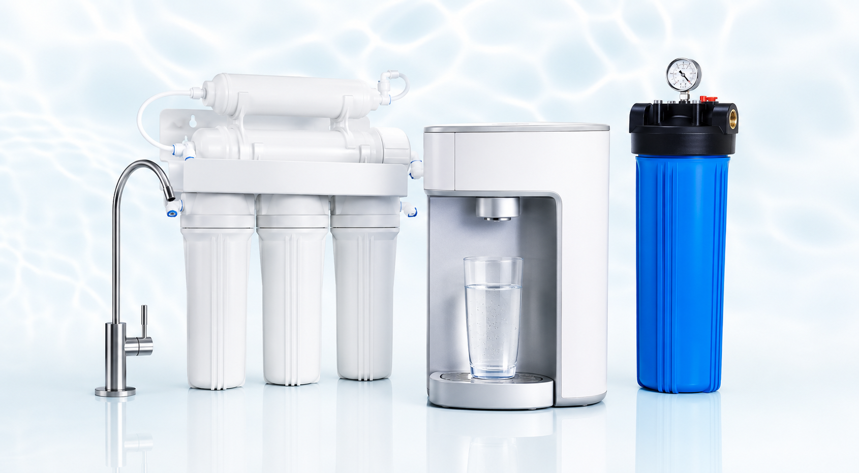 Under-sink, countertop and whole-house water purification systems