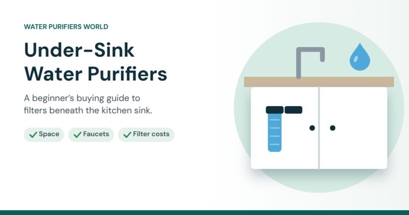Illustration of under-sink water filters in a kitchen cabinet