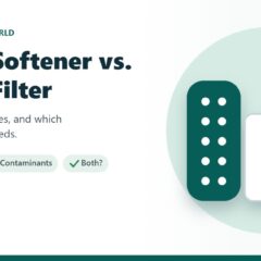 Illustration comparing a water softener tank with a water filter cartridge
