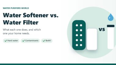 Illustration comparing a water softener tank with a water filter cartridge