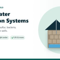 Illustration of a stone well with water filter cartridges